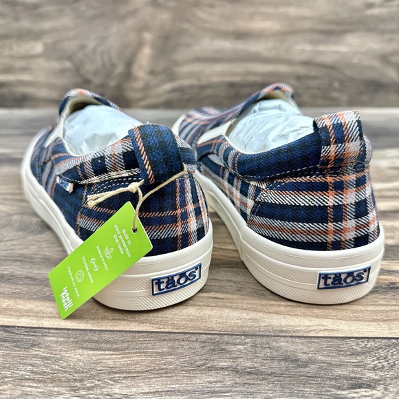 NIB Taos Rubber Soul 8M Blue Plaid Canvas Slip On Comfort Sneakers - Picture 6 of 11